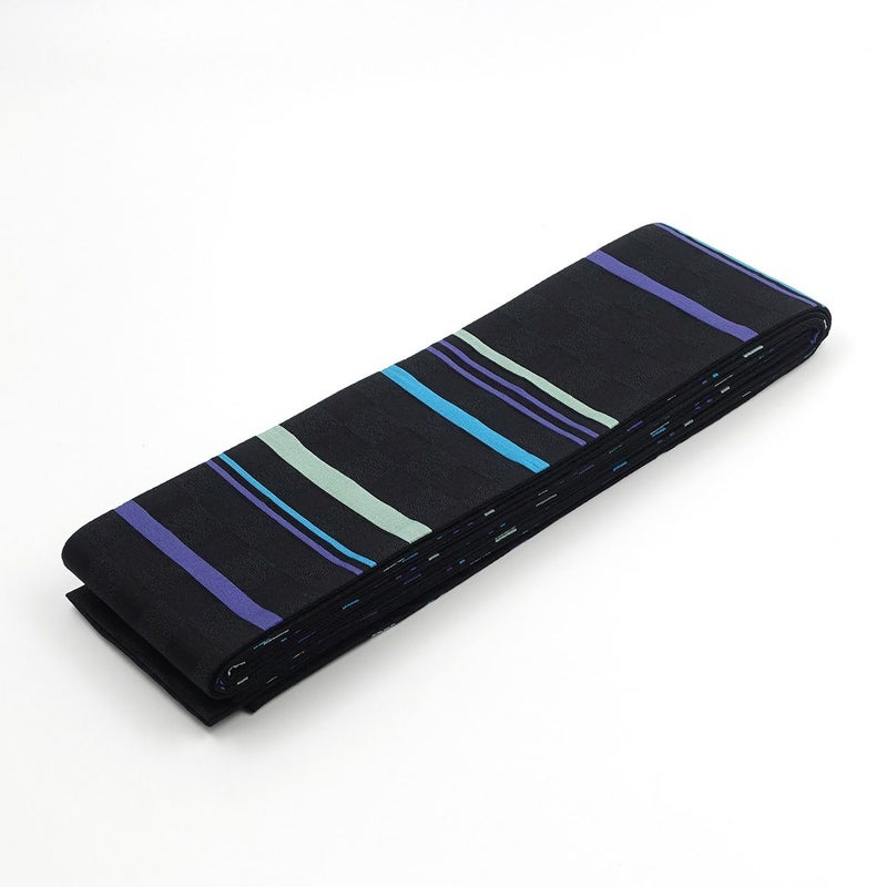 角帯 桐生織 縞 黒