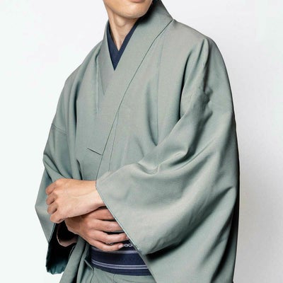 大きいサイズ すぐに着られる男着物 洗える ちりめん 単衣 4L 5L グレー