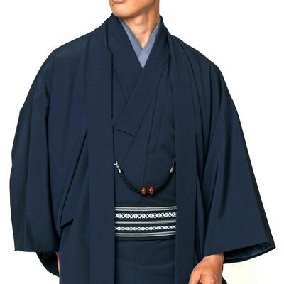 大きいサイズ すぐに着られる男羽織 洗える 単衣 ちりめん 4L 5L 濃紺