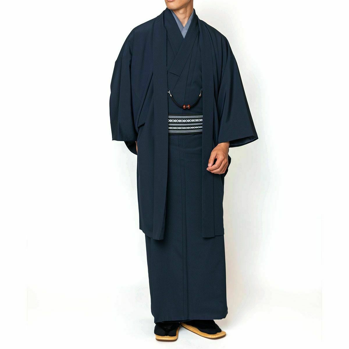 大きいサイズ すぐに着られる男羽織 洗える 単衣 ちりめん 4L 5L 濃紺