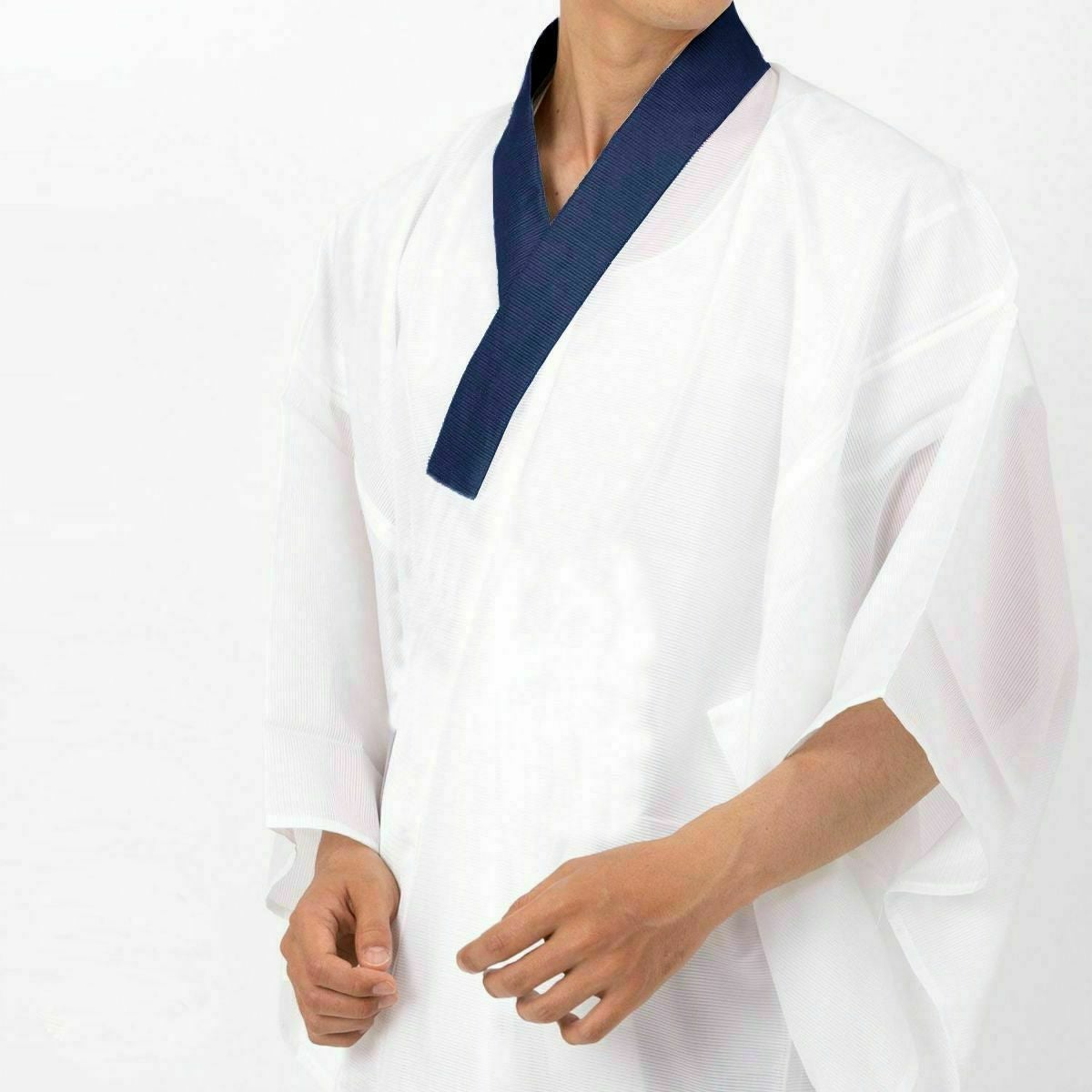 長襦袢 男物 洗える 夏用 駒絽 紺衿 M~LL