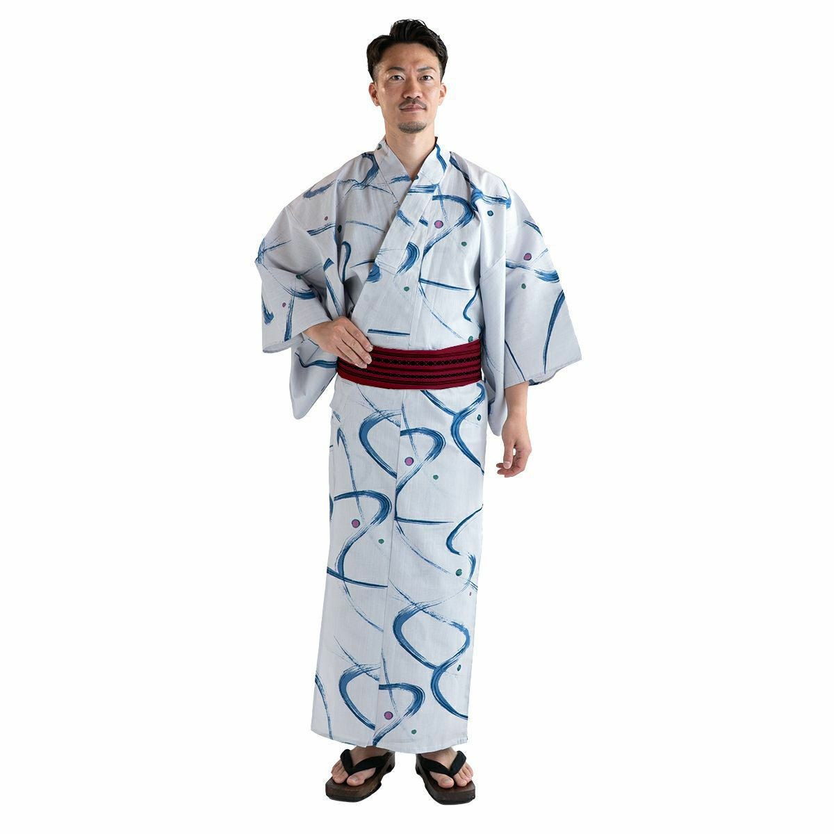 メンズ浴衣 古典柄 墨流し ブルーグレー