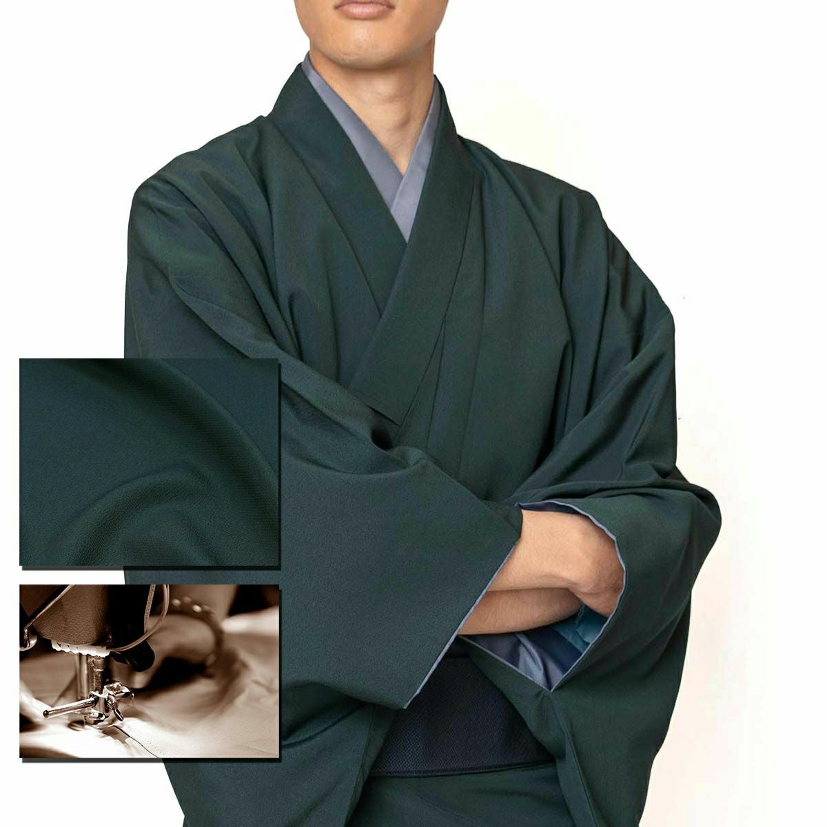 すぐに着られる男着物 洗える 東レシルック ちりめん 袷 鉄紺 165cm