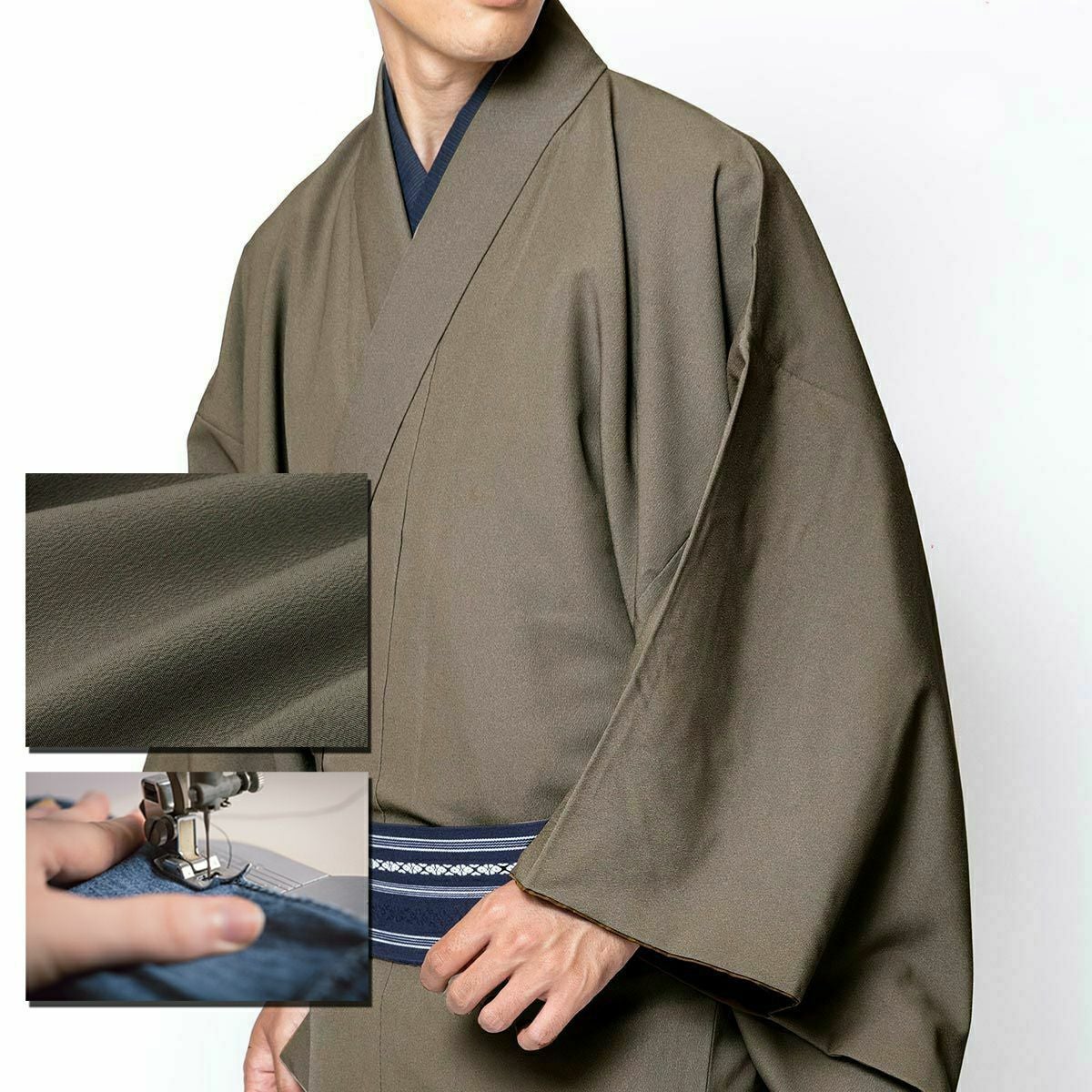 色紋付の洗えるオーダー着物(もしくは羽織) ちりめん 淡茶 | 男着物の
