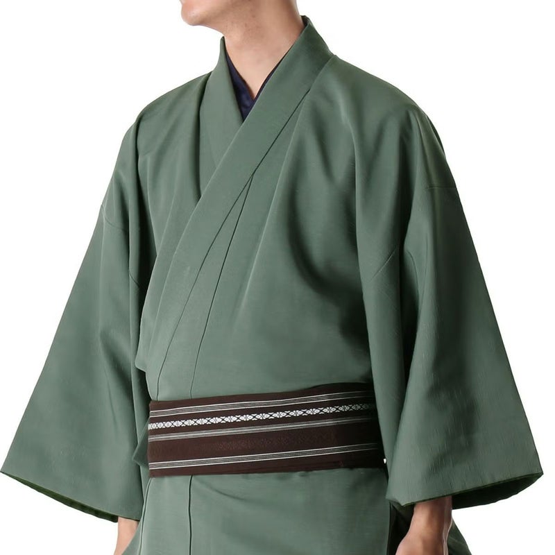 男着物 大きい 洗える着物 紬 袷 青磁色