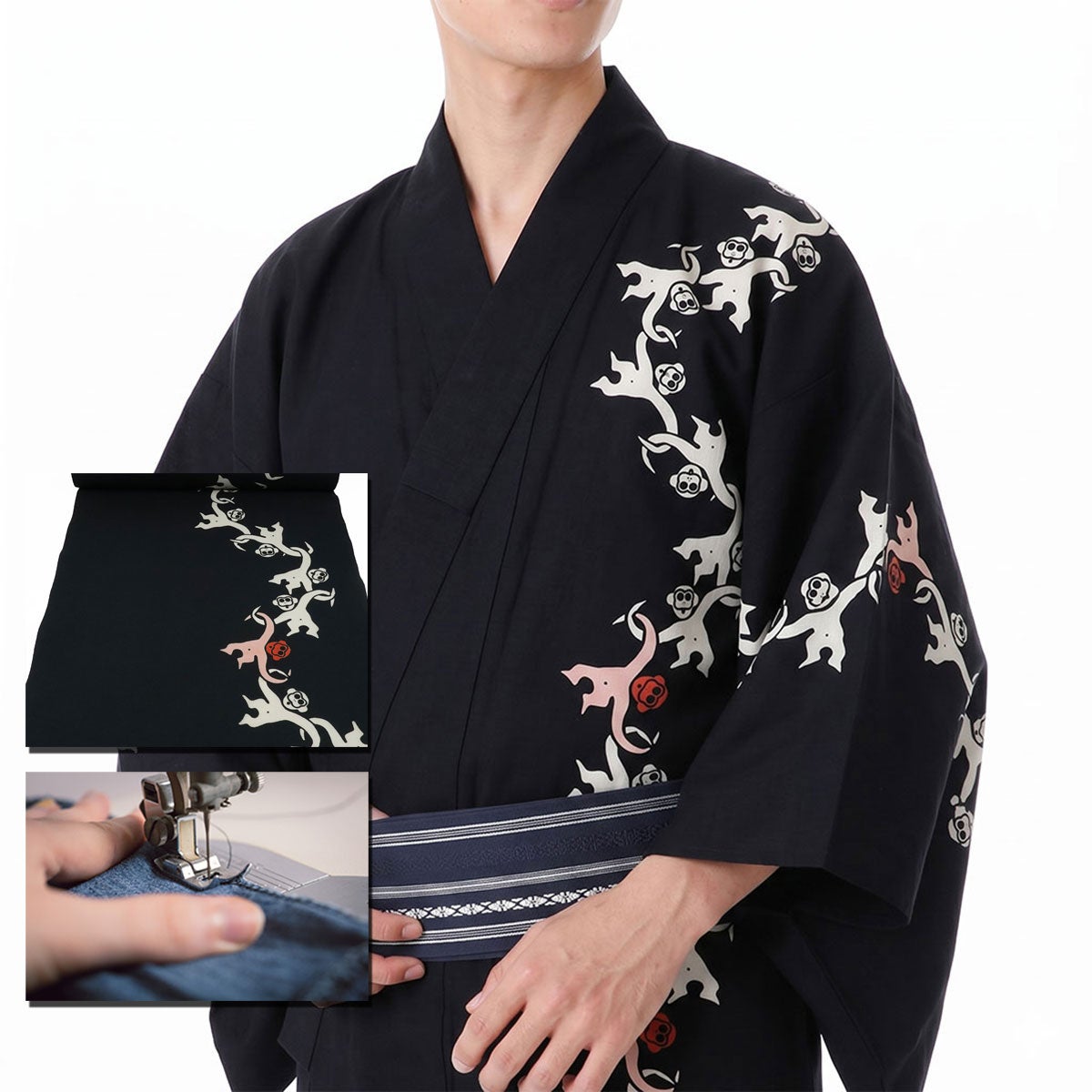メンズ浴衣 仕立て代込 東京本染 猿 手作業 綿 伝統工芸 職人 オーダーメイド 誂え 男性 メンズ 夏 祭 花火大会