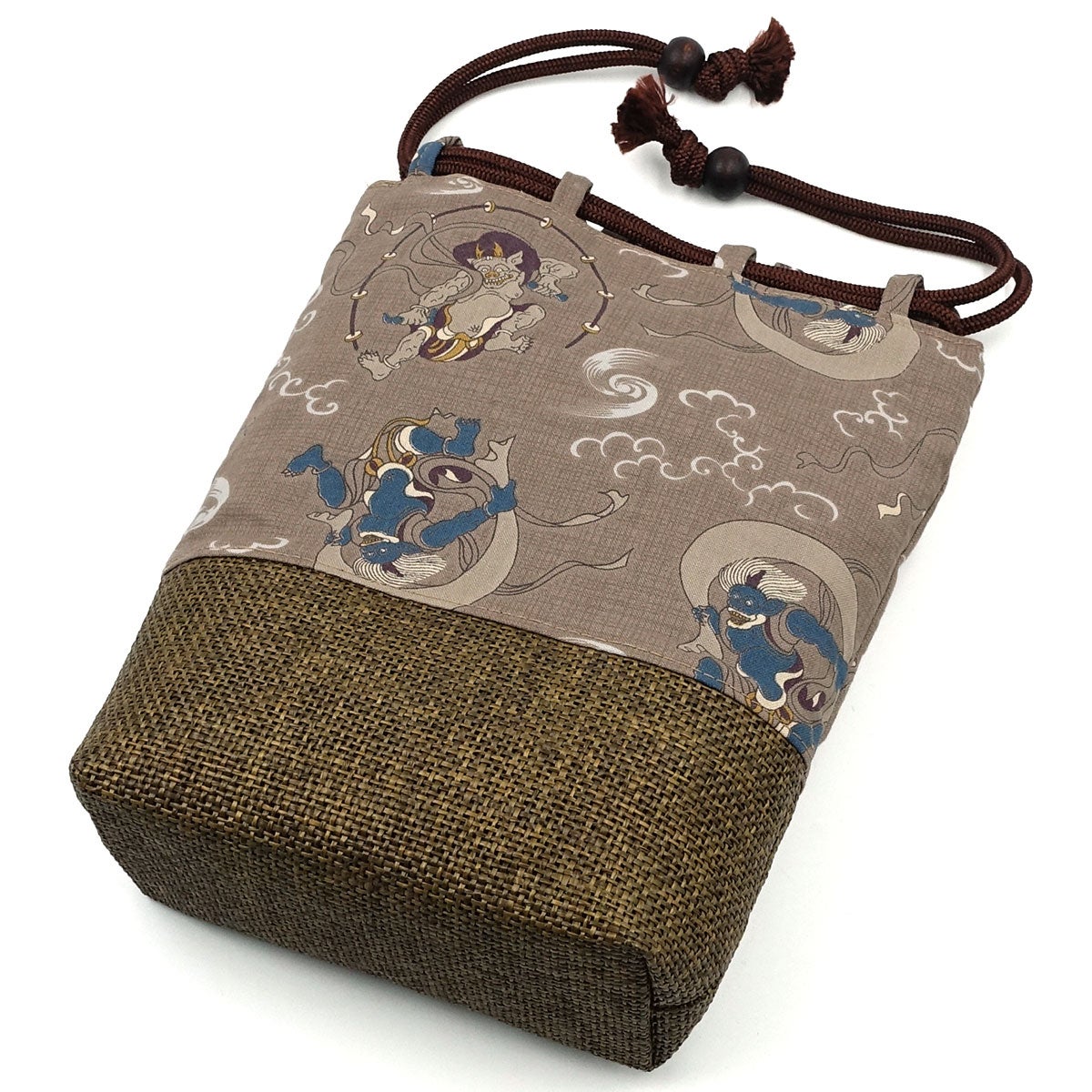 巾着袋 信玄袋 風神雷神 薄茶