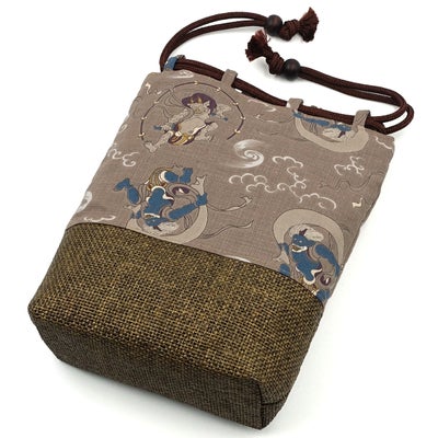 巾着袋 信玄袋 風神雷神 薄茶