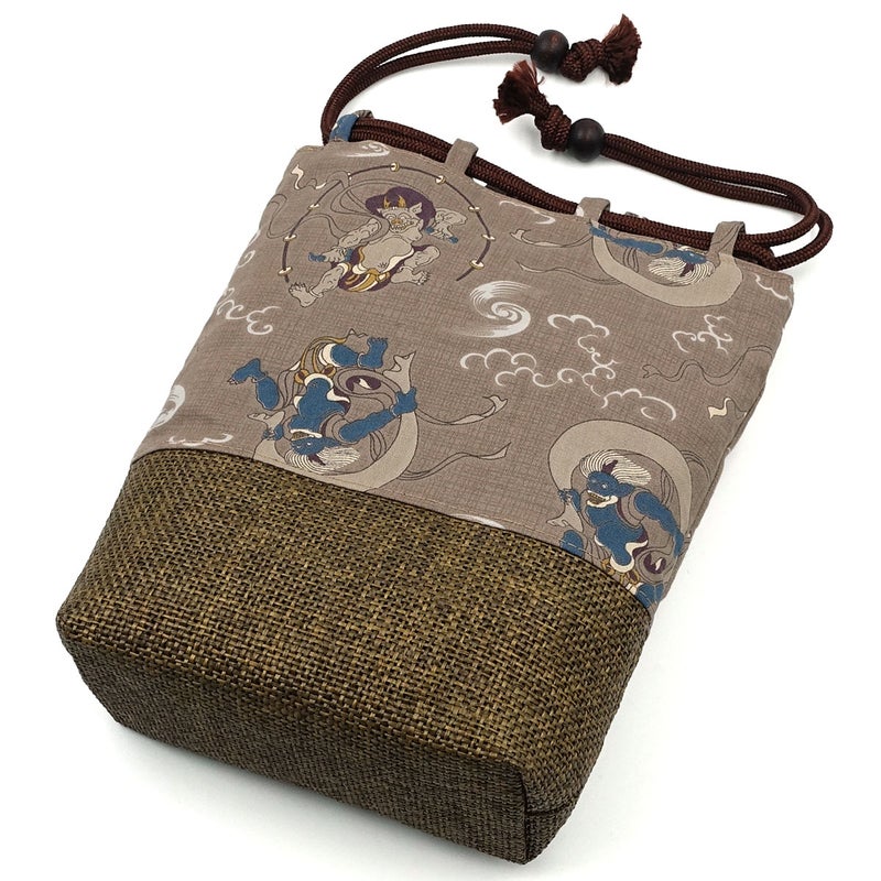 巾着袋 信玄袋 風神雷神 薄茶