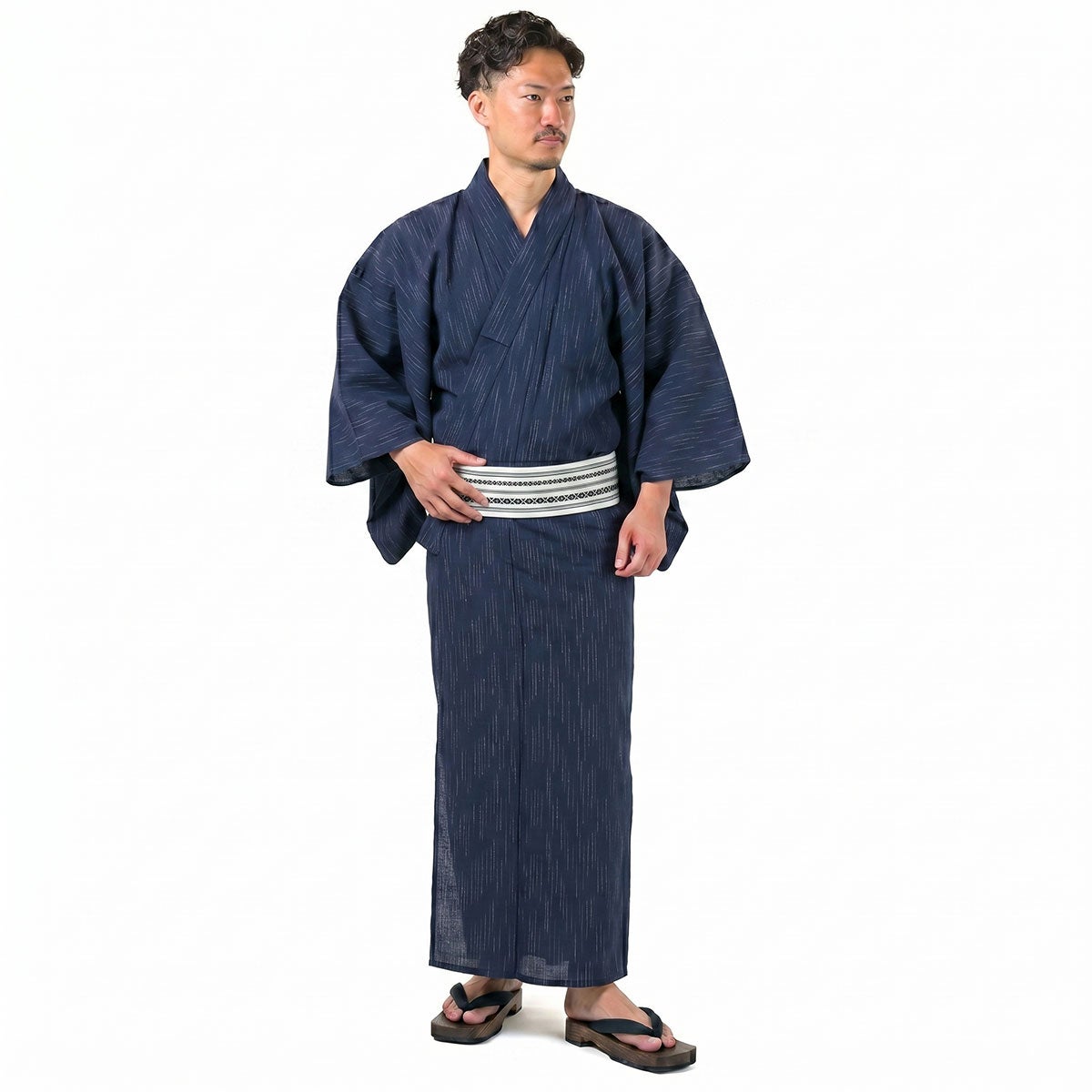 浴衣メンズ 男浴衣 大きい しじら 紺 綿麻