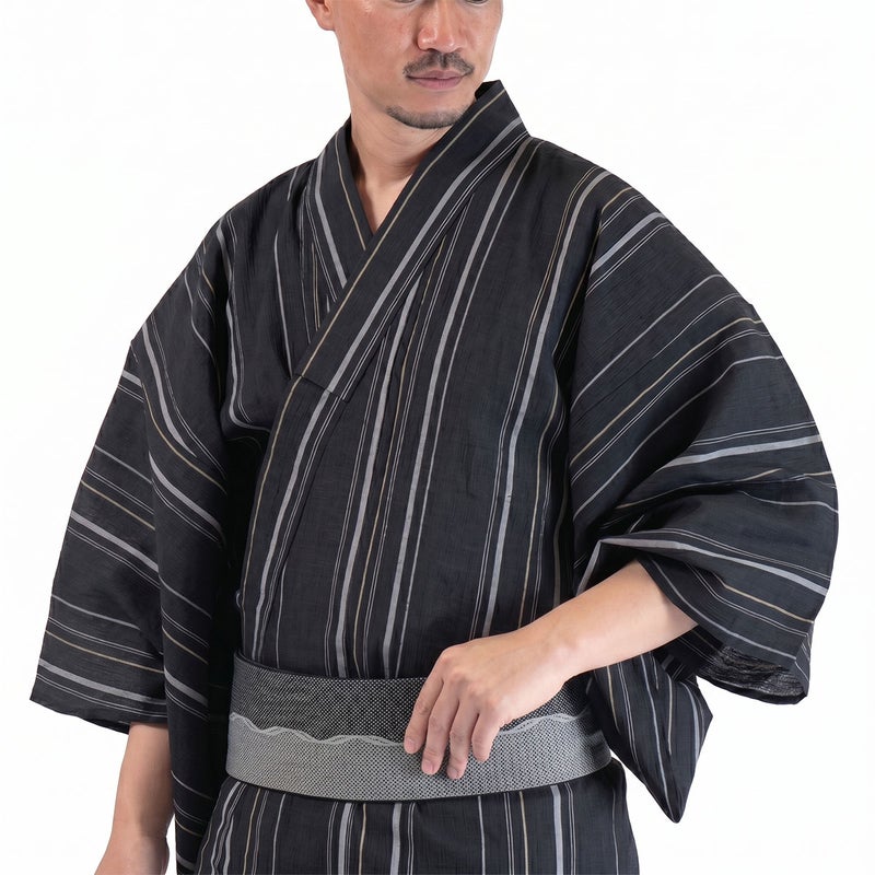 浴衣メンズ 男浴衣 近江縮 黒 綿麻
