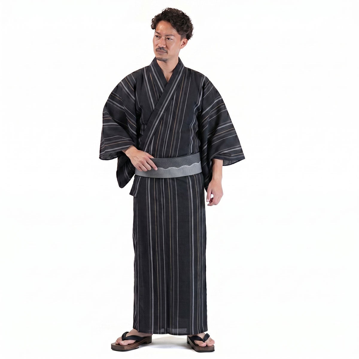 浴衣メンズ 男浴衣 近江縮 黒 綿麻
