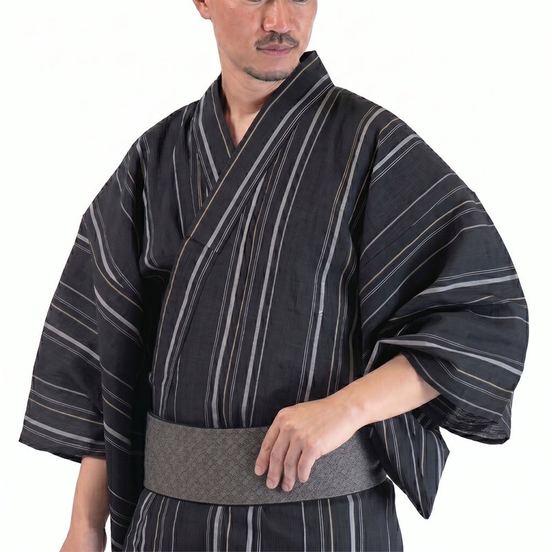 浴衣メンズ 男浴衣 大きい 近江ちぢみ 黒 綿麻