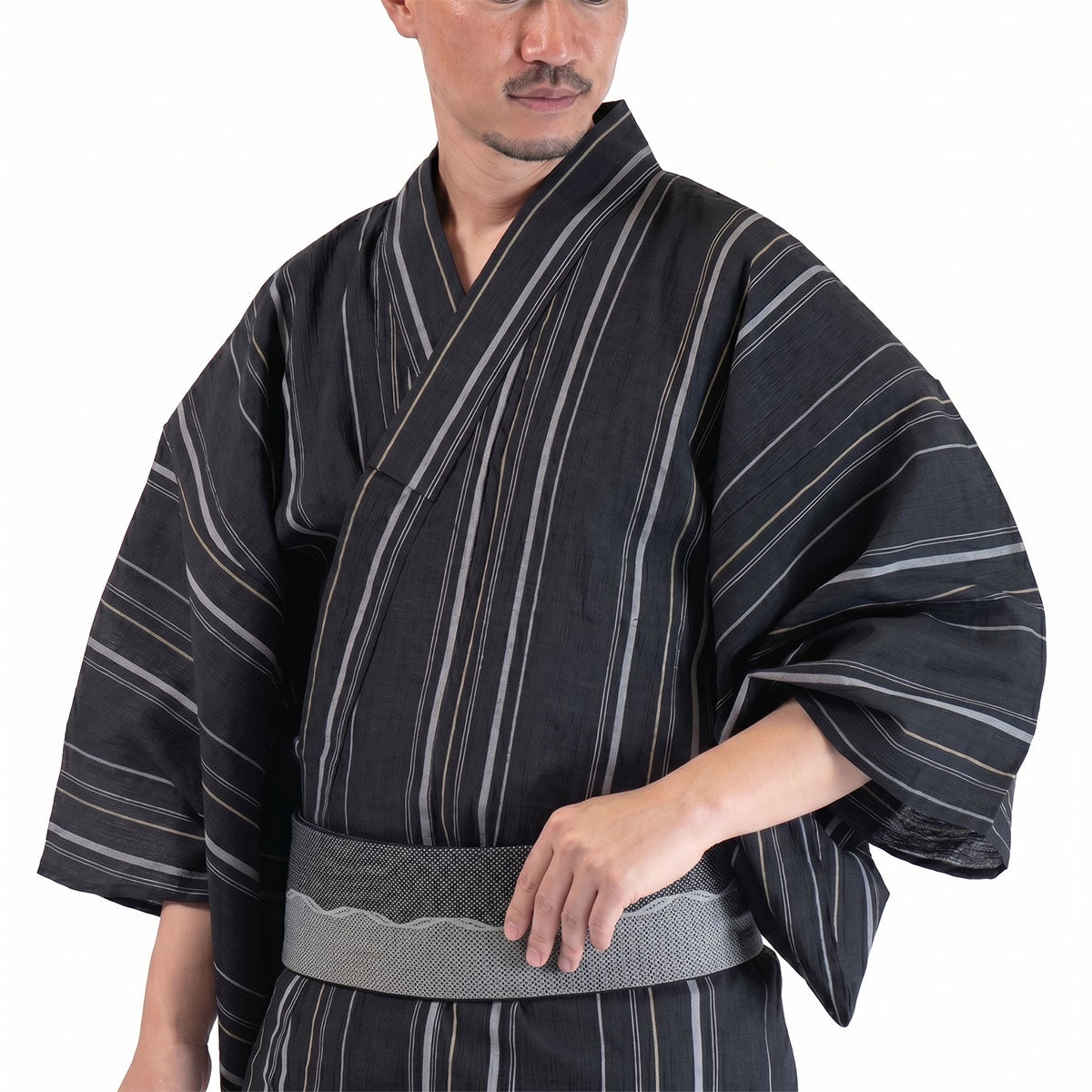 浴衣メンズ 男浴衣 大きい 近江ちぢみ 黒 綿麻