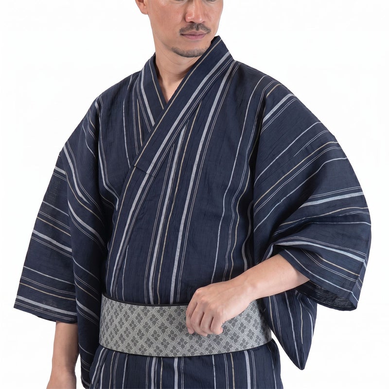 浴衣メンズ 男浴衣 大きい 近江ちぢみ 濃紺 綿麻