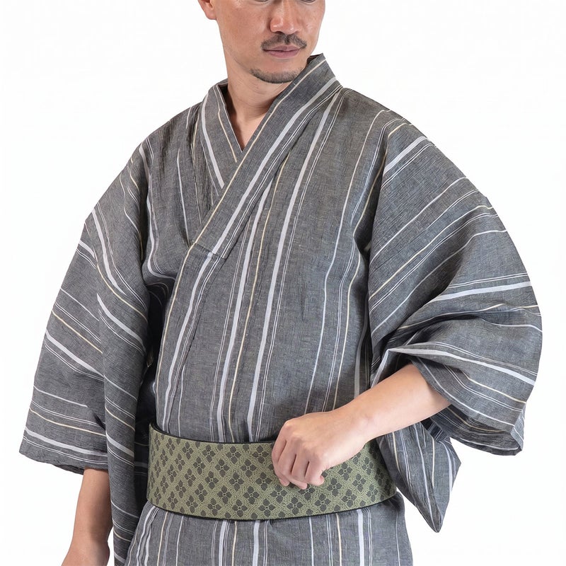 浴衣メンズ 男浴衣 大きい 近江ちぢみ グレー 綿麻