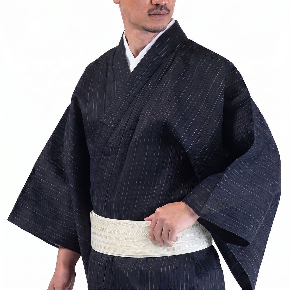 浴衣メンズ 夏着物 近江ちぢみ 濃紺 麻