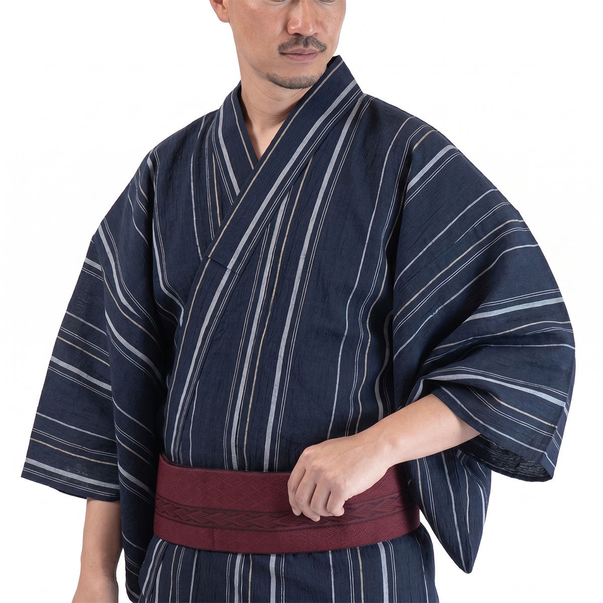 浴衣メンズ 男浴衣 近江ちぢみ 濃紺 綿麻