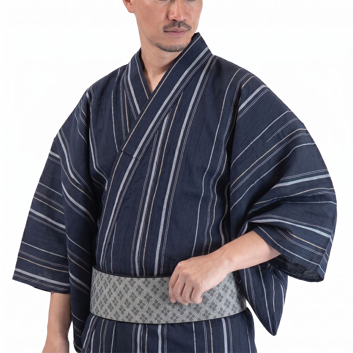 浴衣メンズ 男浴衣 近江ちぢみ 濃紺 綿麻