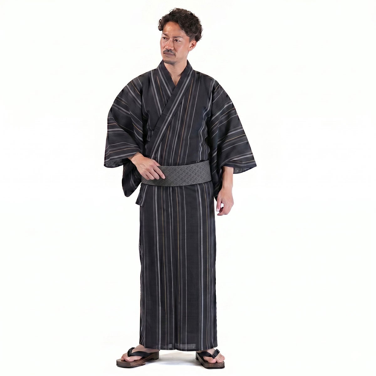 浴衣メンズ 男浴衣 大きい 近江ちぢみ 黒 綿麻