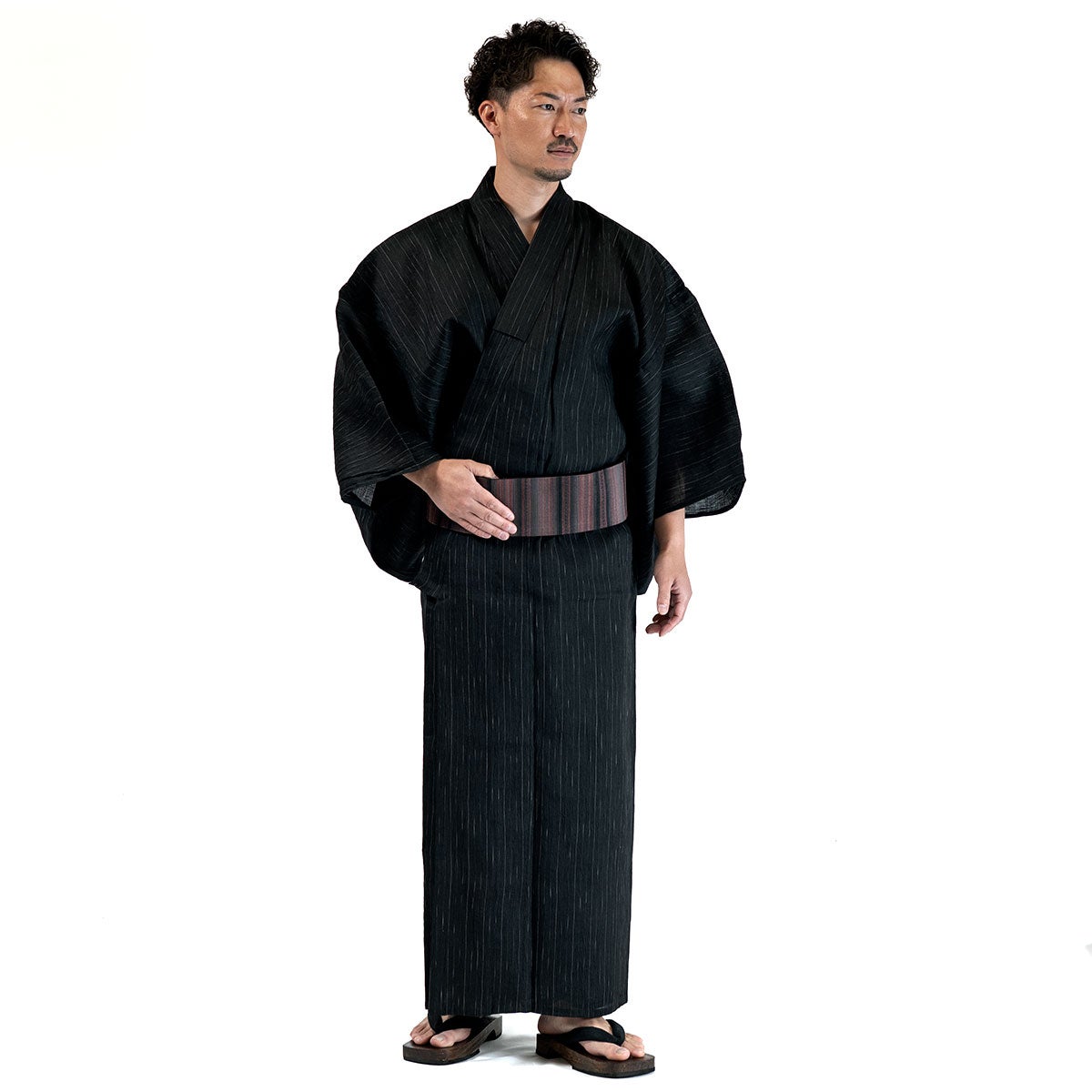 浴衣メンズ 夏着物 近江ちぢみ 黒 麻