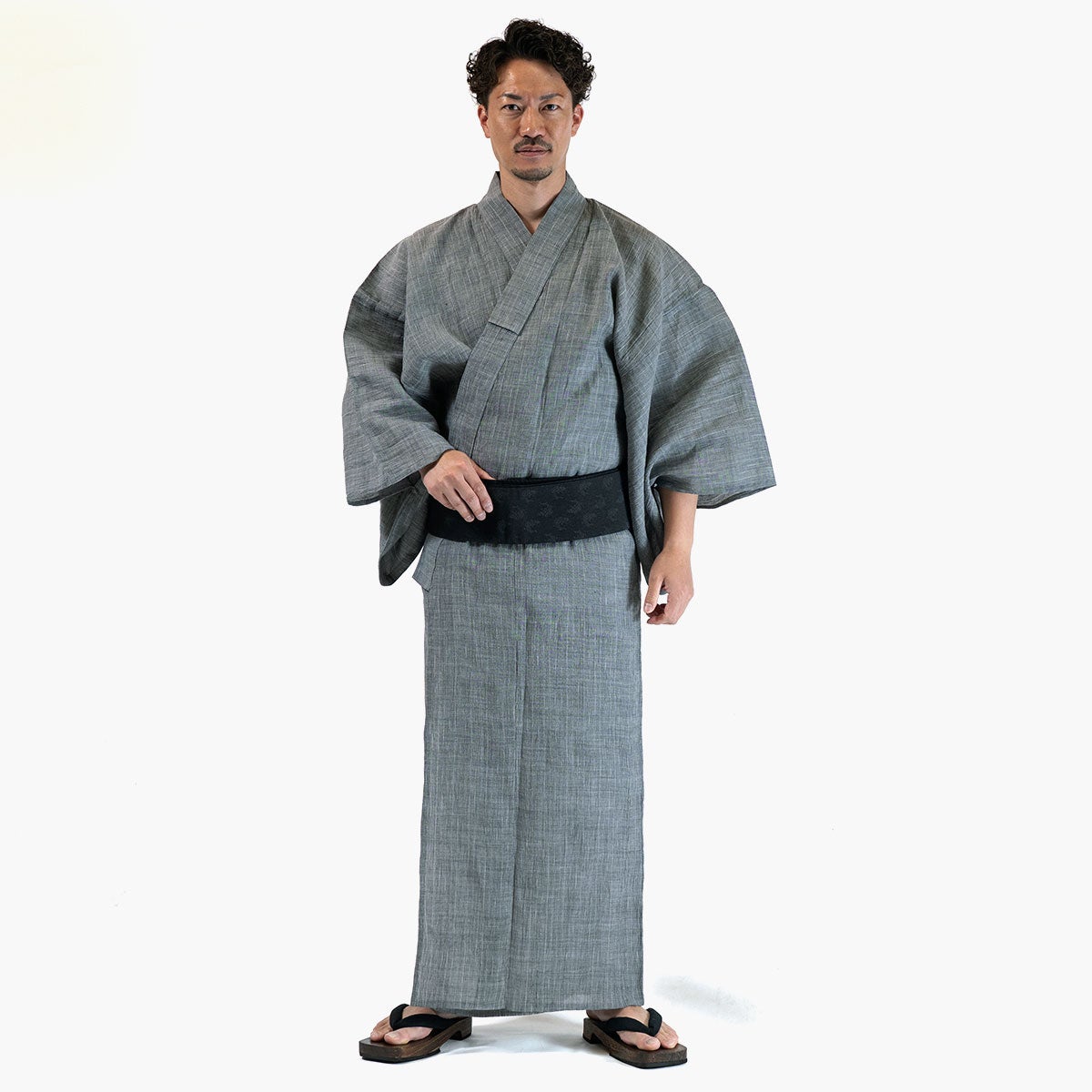 浴衣メンズ 夏着物 近江ちぢみ グレー 麻