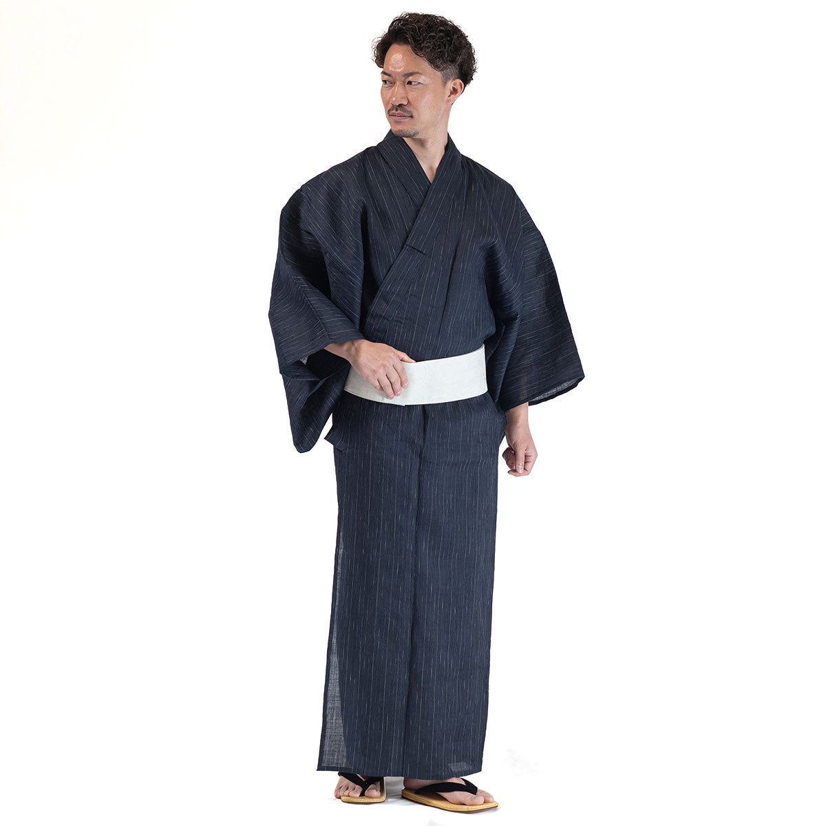 浴衣メンズ 夏着物 大きい 近江ちぢみ 濃紺 麻