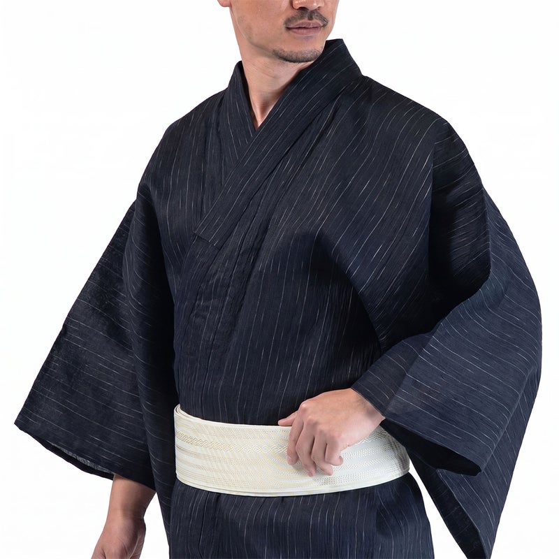 浴衣メンズ 夏着物 近江ちぢみ 濃紺 麻