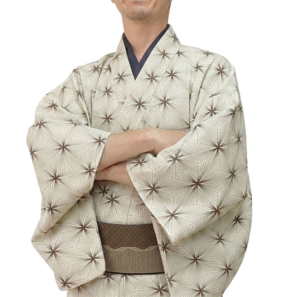 男着物 夏着物 単衣 紗 ベージュ