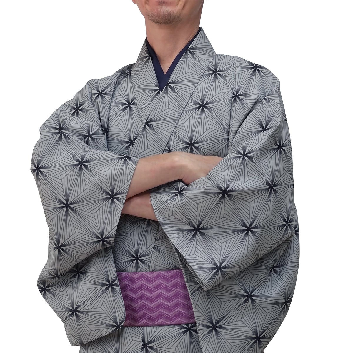 男着物 夏着物 単衣 紗 グレー