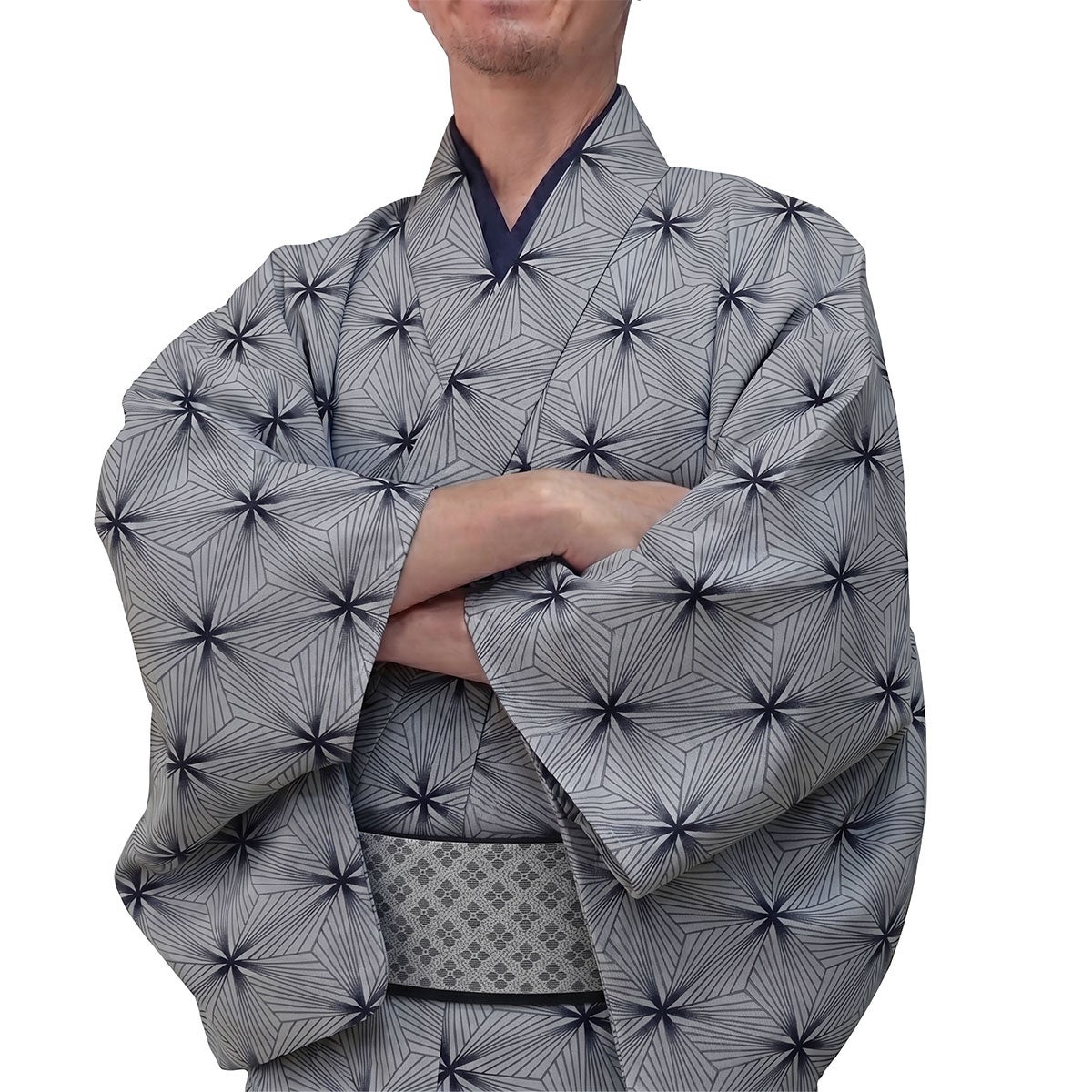 男着物 夏着物 単衣 紗 グレー