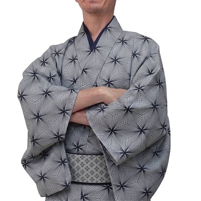 男着物 夏着物 単衣 紗 グレー