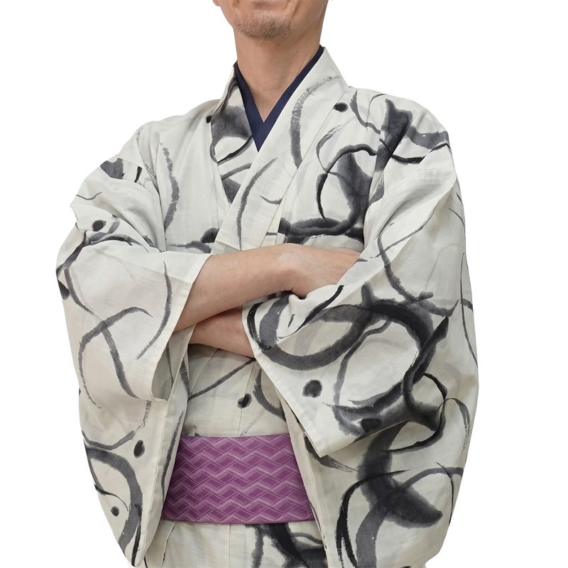 男着物 夏着物 単衣 紗 オフホワイト