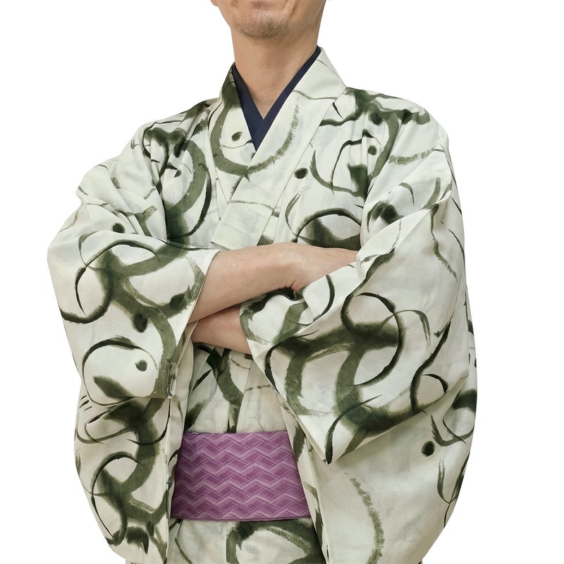 男着物 夏着物 単衣 紗 オフホワイト