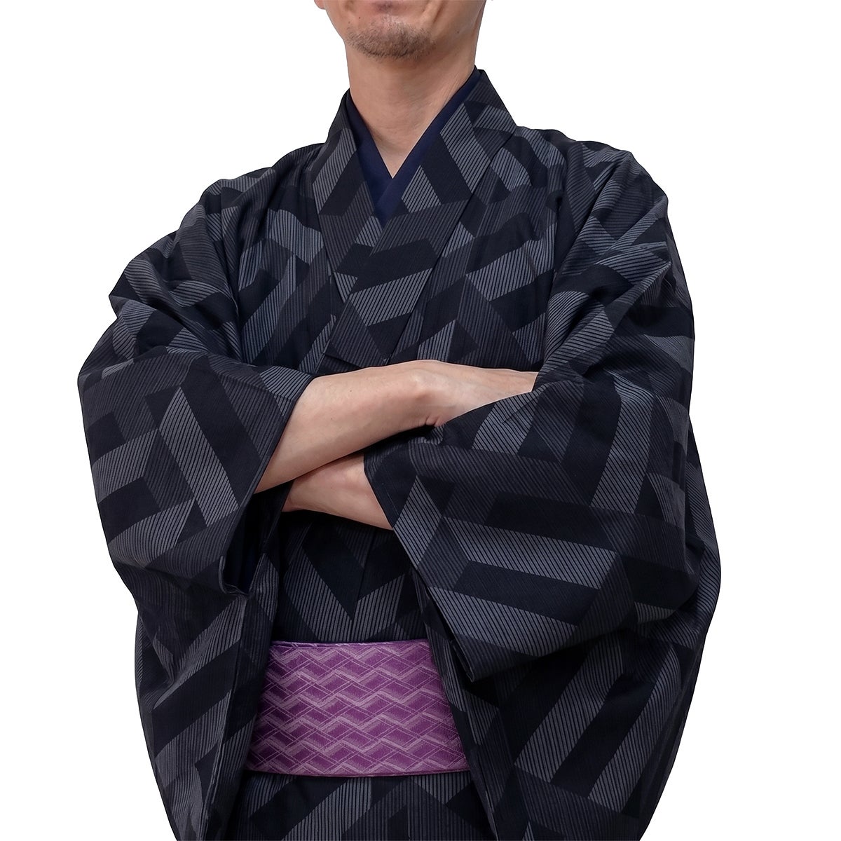 男着物 夏着物 単衣 紗 黒紺