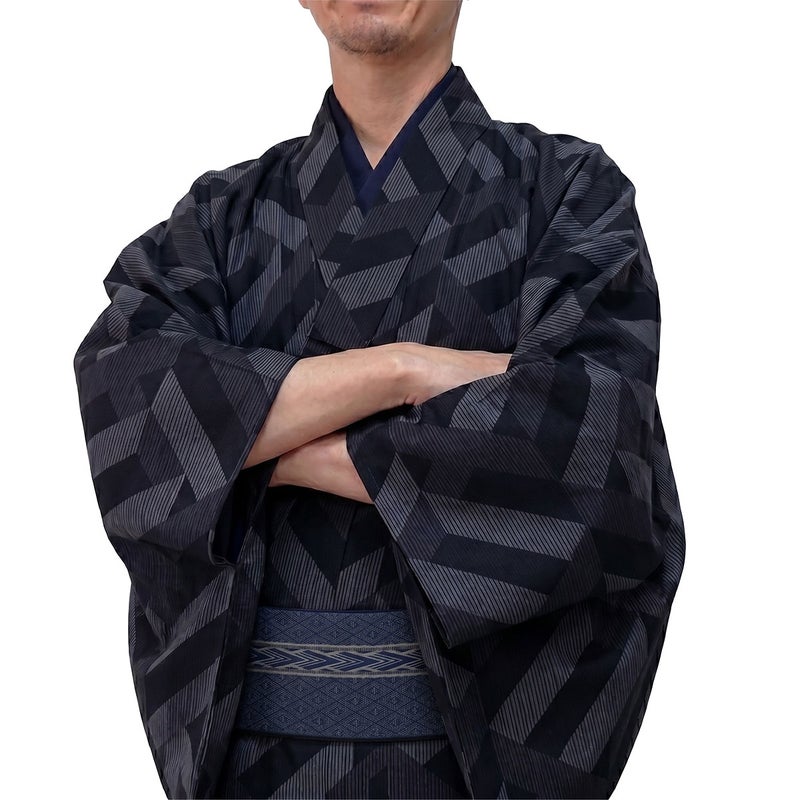 男着物 夏着物 単衣 紗 黒紺