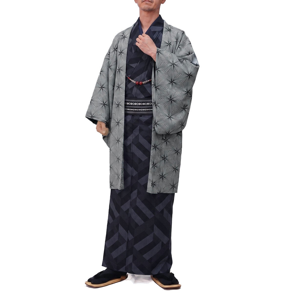 夏羽織 洗える 単衣 小紋 紗 グレー