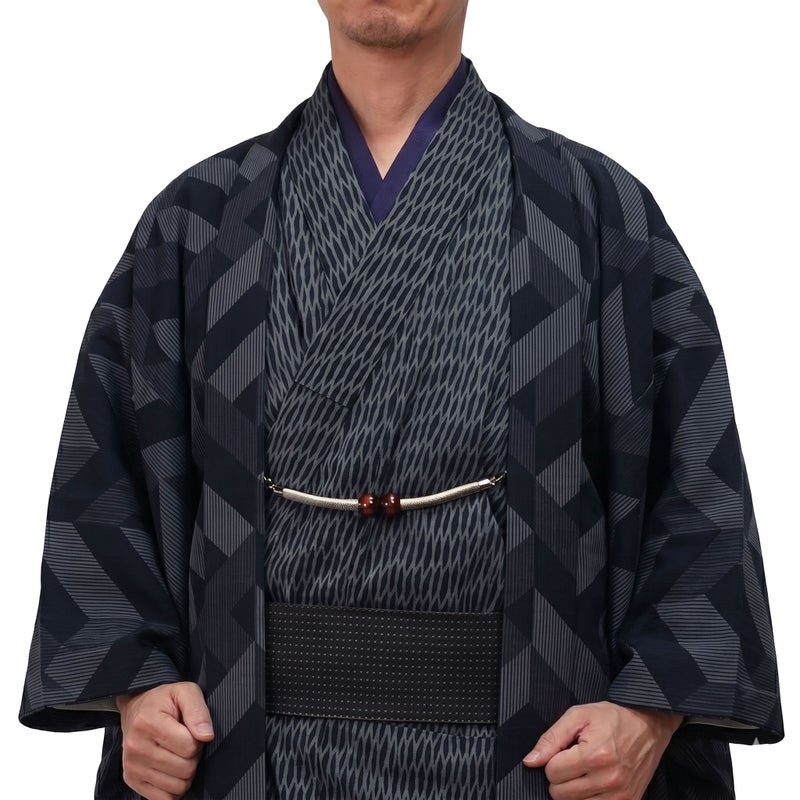 夏羽織 洗える 単衣 小紋 紗 黒紺