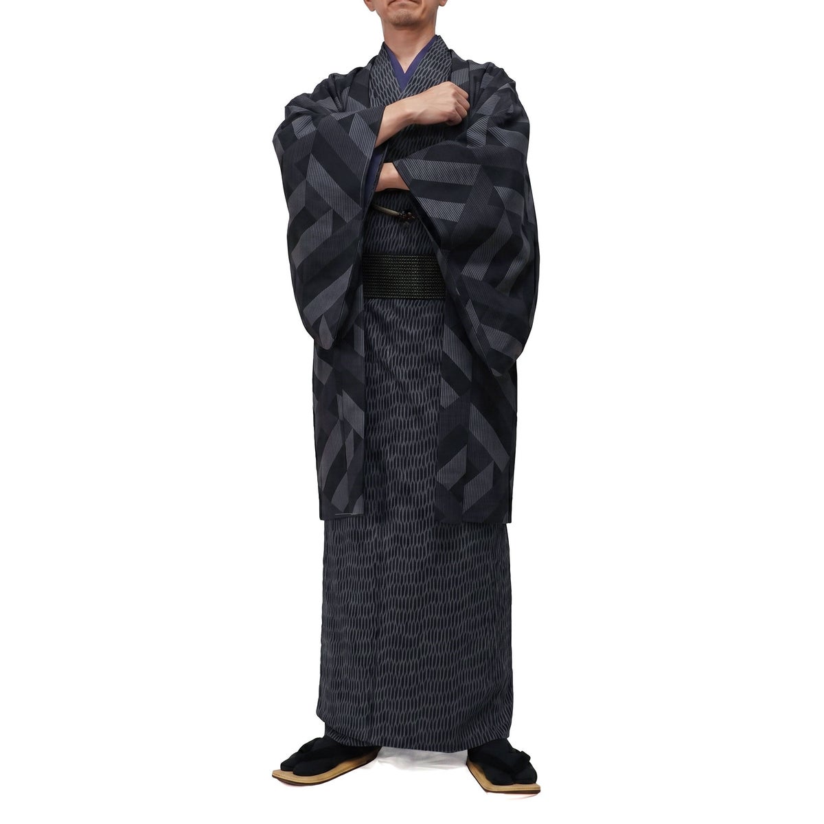 夏羽織 洗える 単衣 小紋 紗 黒紺