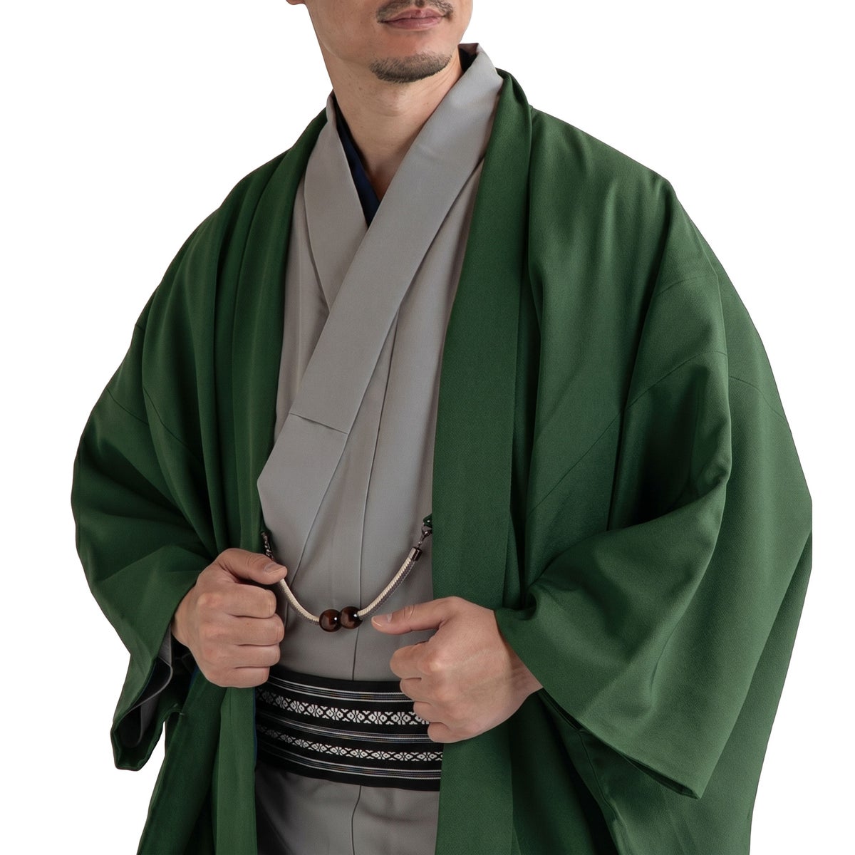 男着物　オーダー 正絹 お召 緑