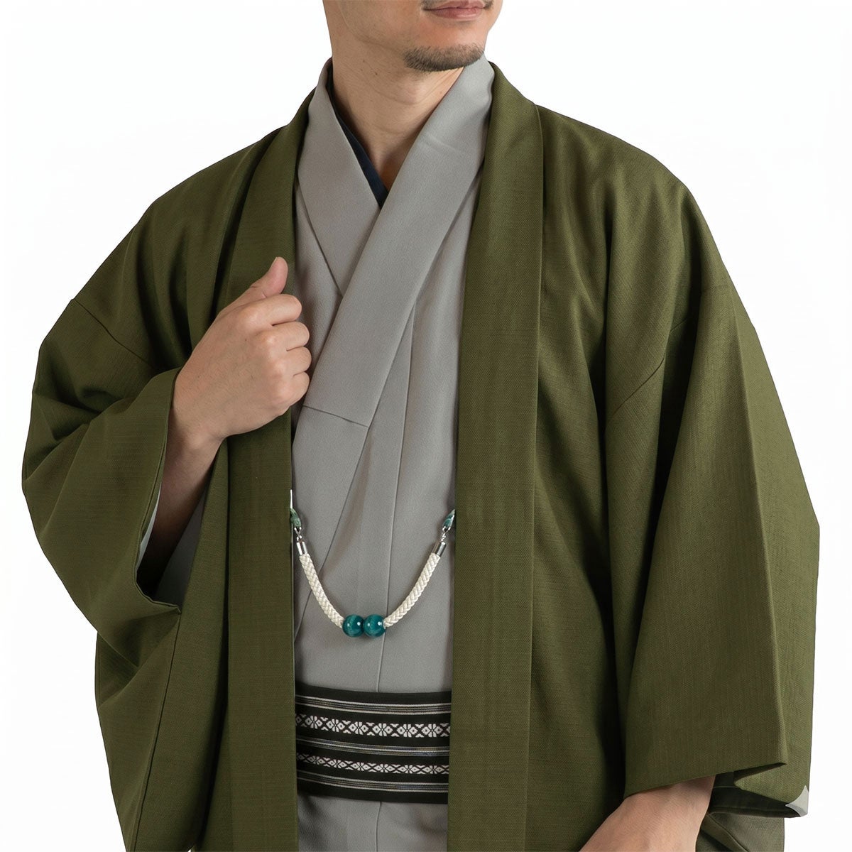 男着物　オーダー 正絹 お召 鶯