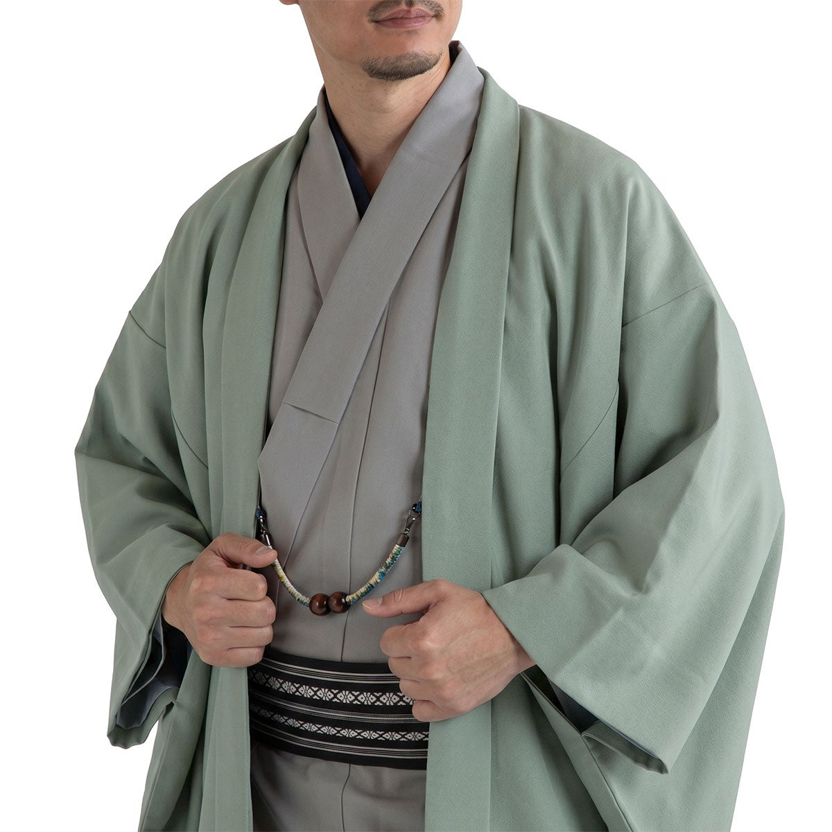 男着物　オーダー 正絹 お召 グレー