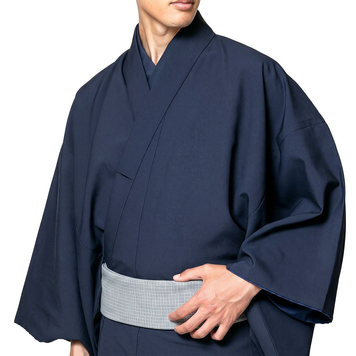角帯 本麻 縞 水色