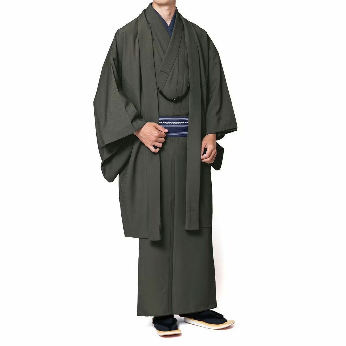 男羽織 洗える 単衣 ちりめん 濃グレー