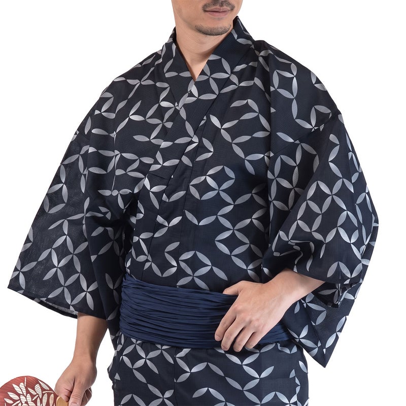 メンズ浴衣セット 浴衣男性 古典柄 七宝 黒