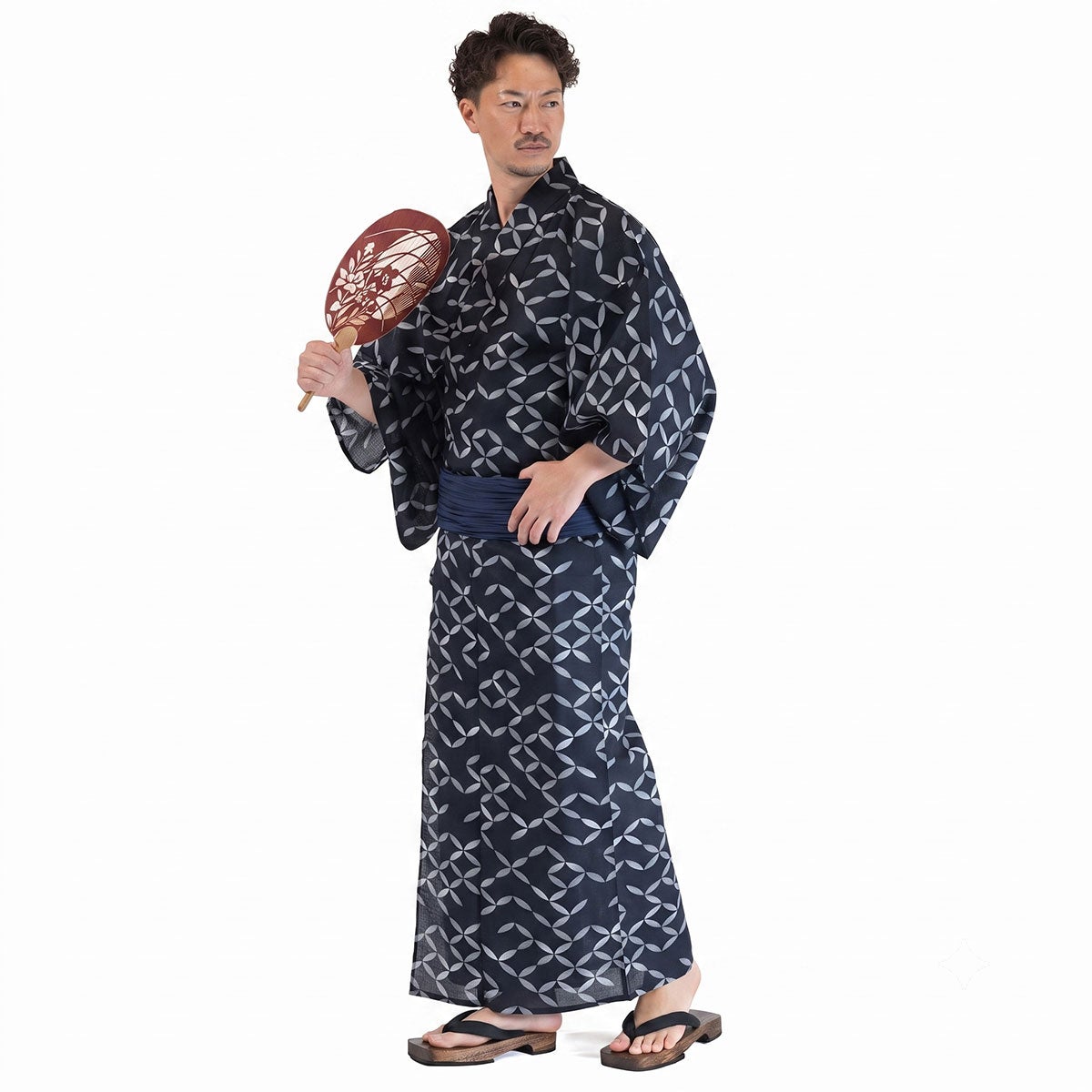 メンズ浴衣セット 浴衣男性 古典柄 七宝 黒