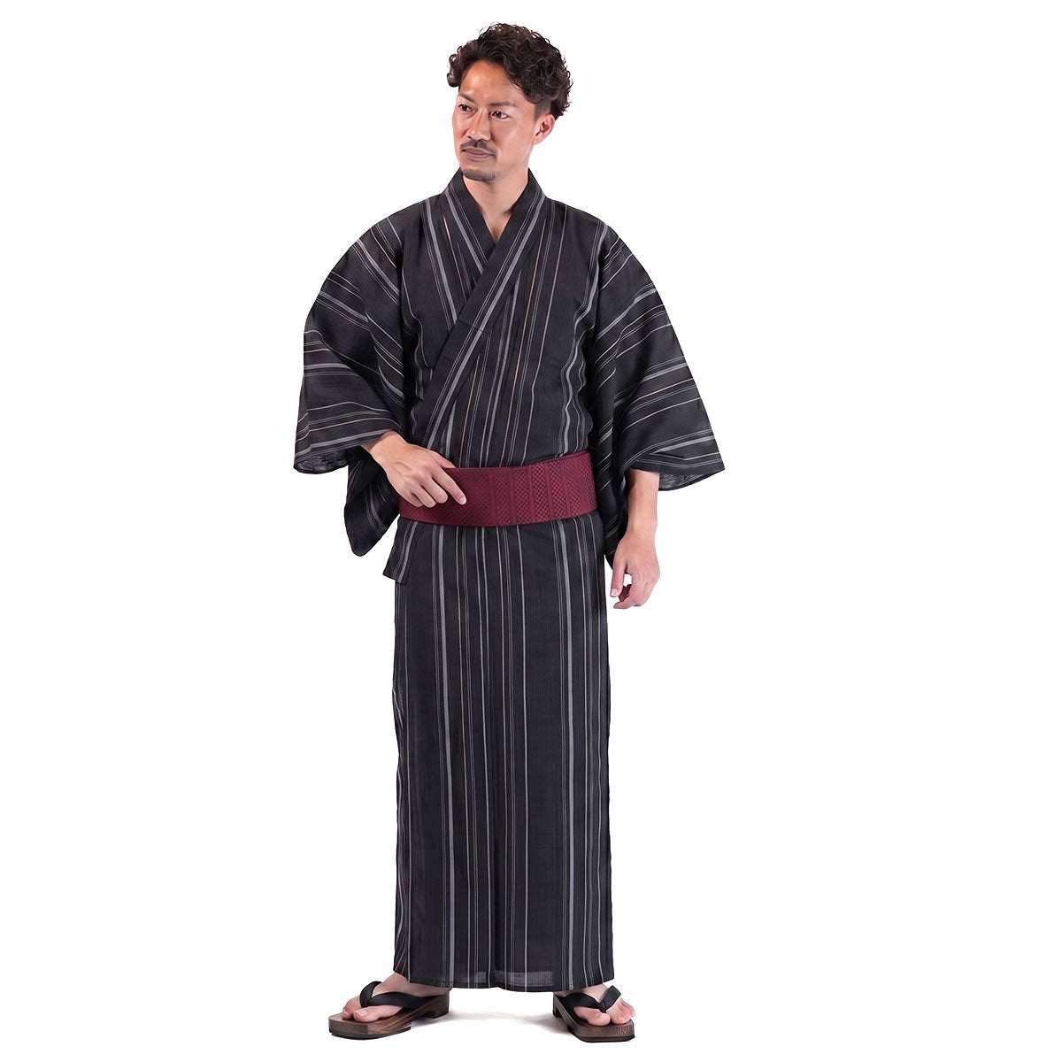 メンズ浴衣セット 浴衣男性 近江ちぢみ 黒