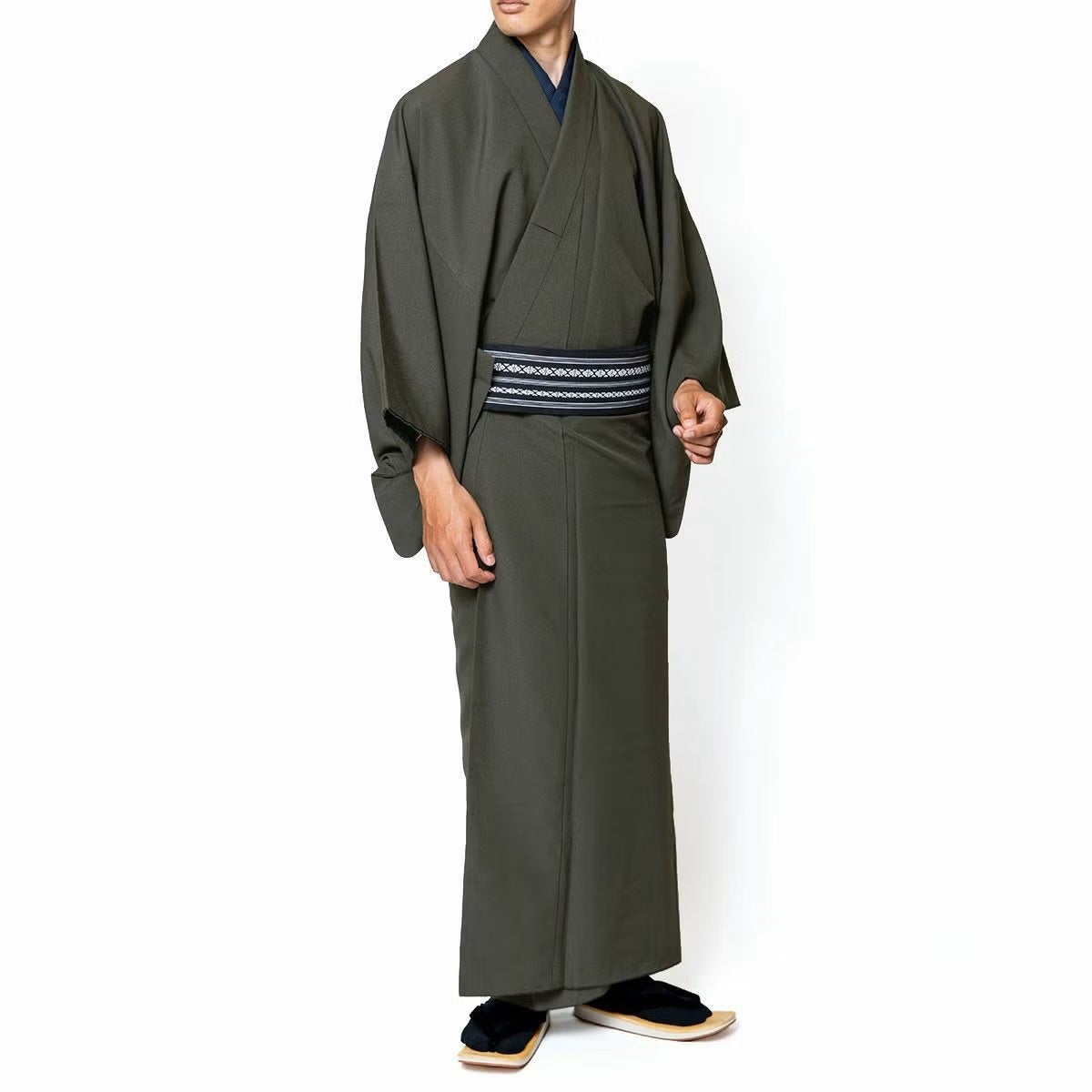 大きいサイズ すぐに着られる男着物 洗える ちりめん 単衣 4L 5L 濃グレー