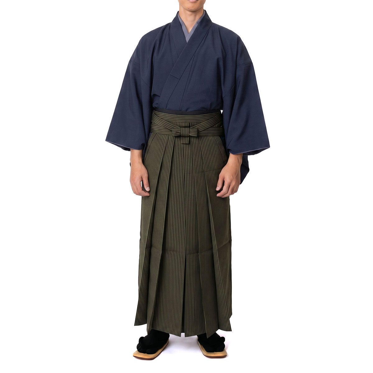 正絹袴 ファスナー付き馬乗り袴 縞 茶