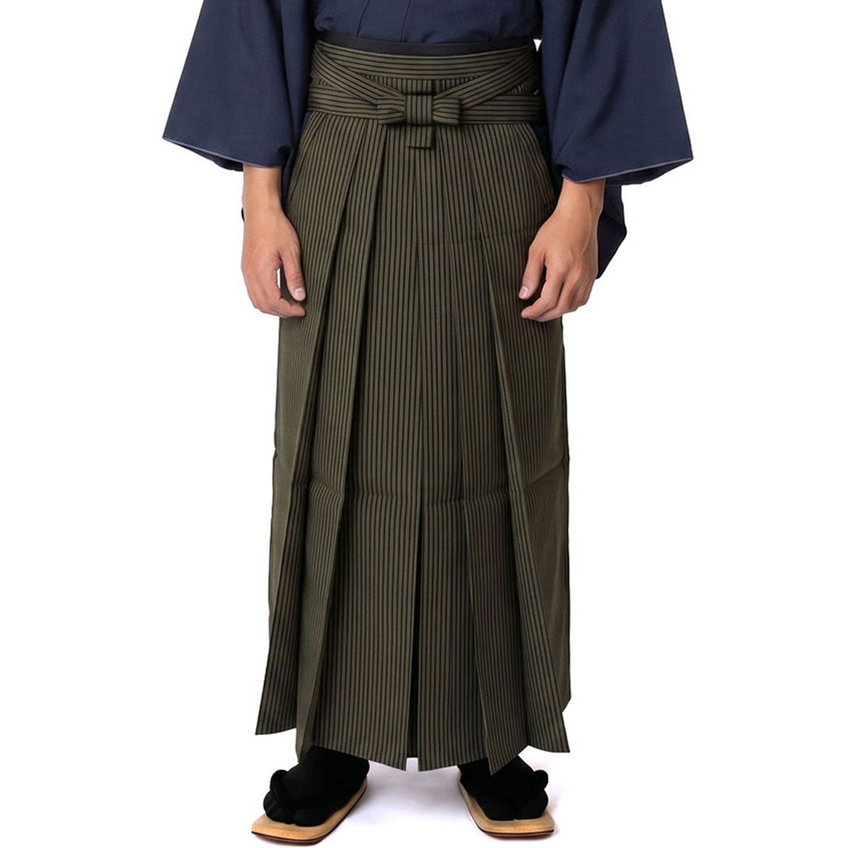 正絹袴 ファスナー付き馬乗り袴 縞 茶